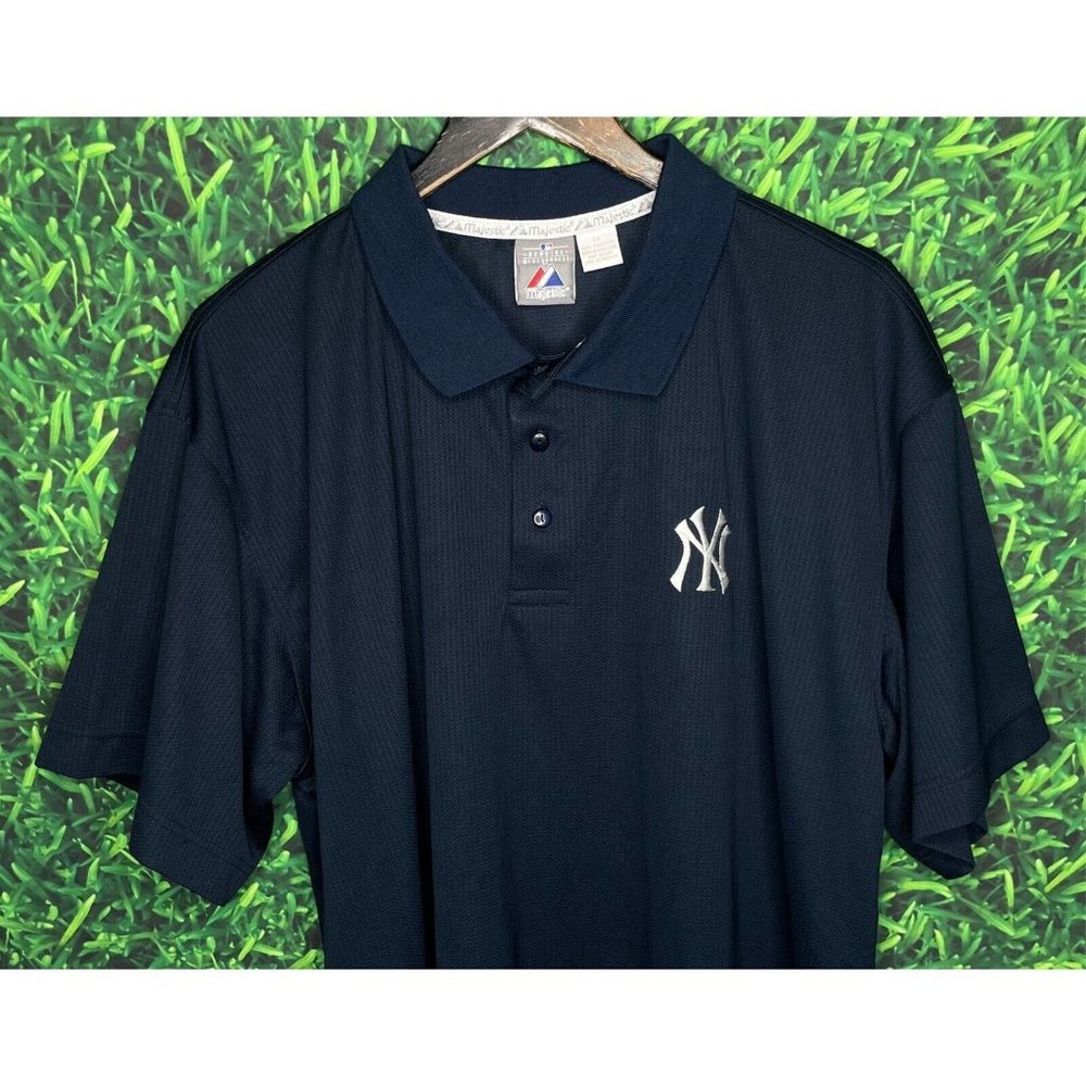 New York Yankees Men's 2X Navy Blue Majestic Short Sleeve Polo Shirt MLB